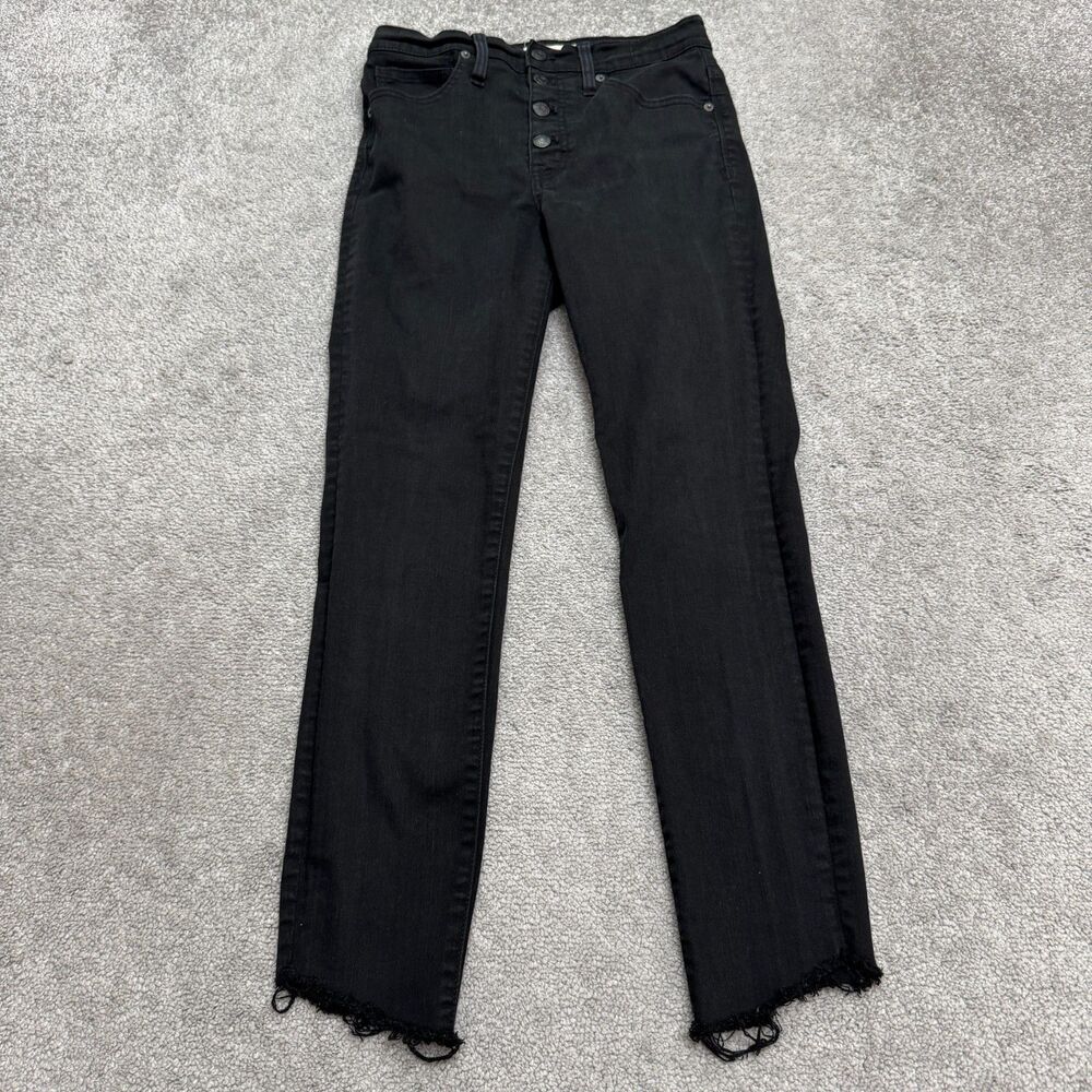 Madewell 10 High Rise Skinny Jeans Womens 27 Button Fly Raw Tulip Hem Black